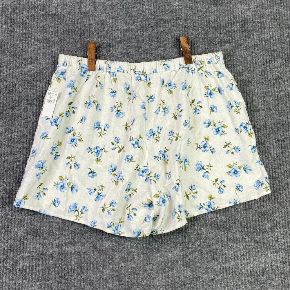 Old Navy Floral Skort Womens Medium White Blue Linen Blend Wrap Front Mini Skirt